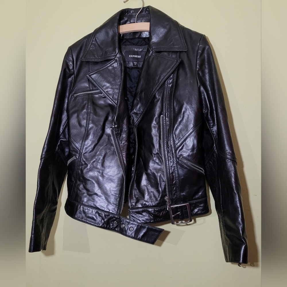 Vintage Express Women's Biker Black Leather Jacket Mediun